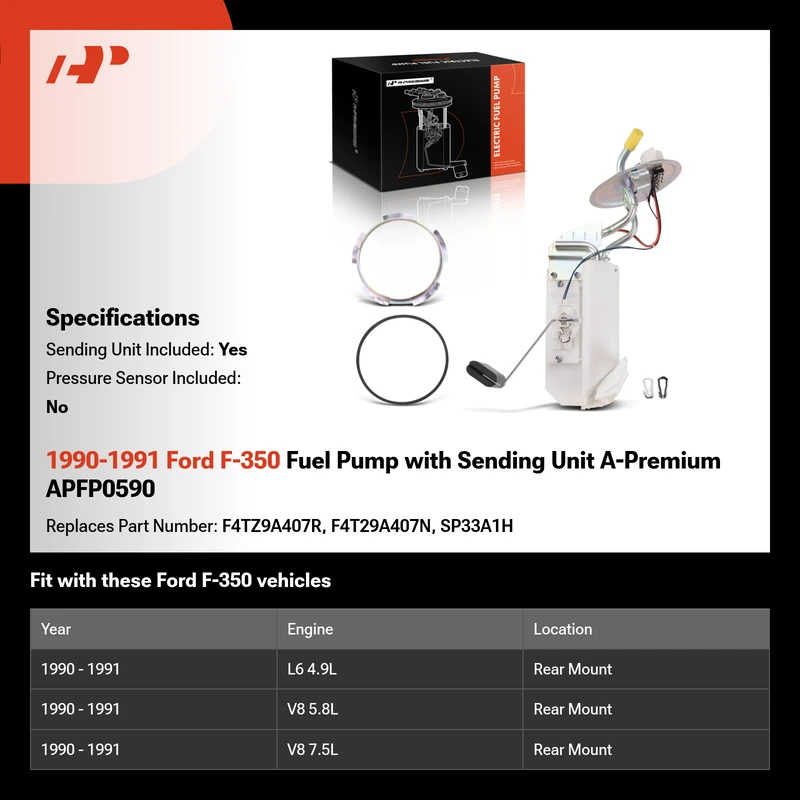 1990-1991 Ford F-350 Fuel Pump with Sending Unit A-Premium APFP0590