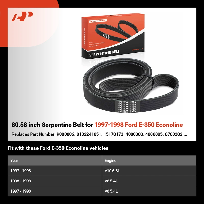 80.58 inch Serpentine Belt for 1997-1998 Ford E-350 Econoline