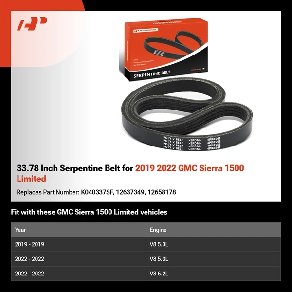 33.78 Inch Serpentine Belt for 2019 2022 GMC Sierra 1500 Limited