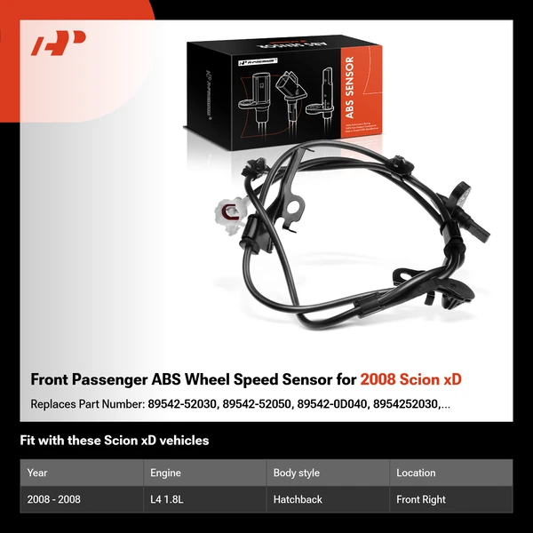 Front Passenger ABS Wheel Speed Sensor for 2008 Scion xD
