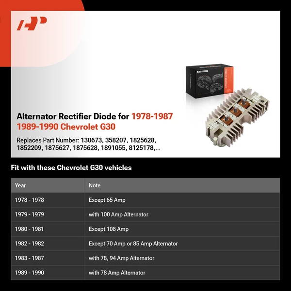 Alternator Rectifier Diode for 1978-1987 1989-1990 Chevrolet G30