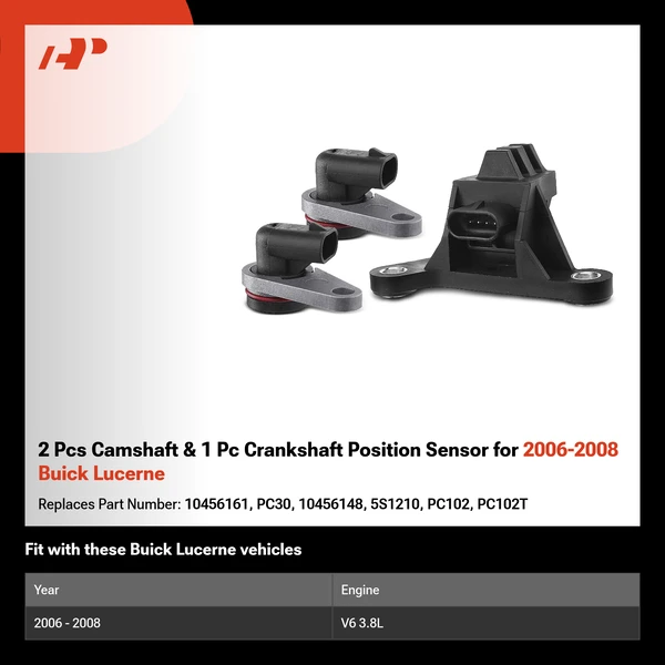 2 Pcs Camshaft & 1 Pc Crankshaft Position Sensor for 2006-2008 Buick Lucerne