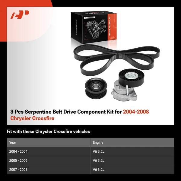 3 Pcs Serpentine Belt Drive Component Kit for 2004-2008 Chrysler Crossfire
