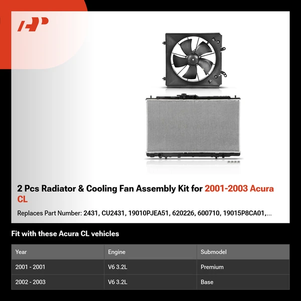 2 Pcs Radiator & Cooling Fan Assembly Kit for 2001-2003 Acura CL