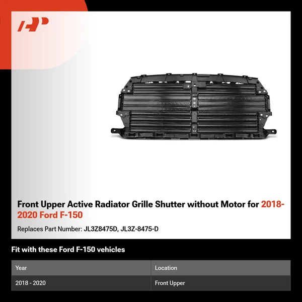 Front Upper Active Radiator Grille Shutter without Motor for 2018-2020 Ford F-150