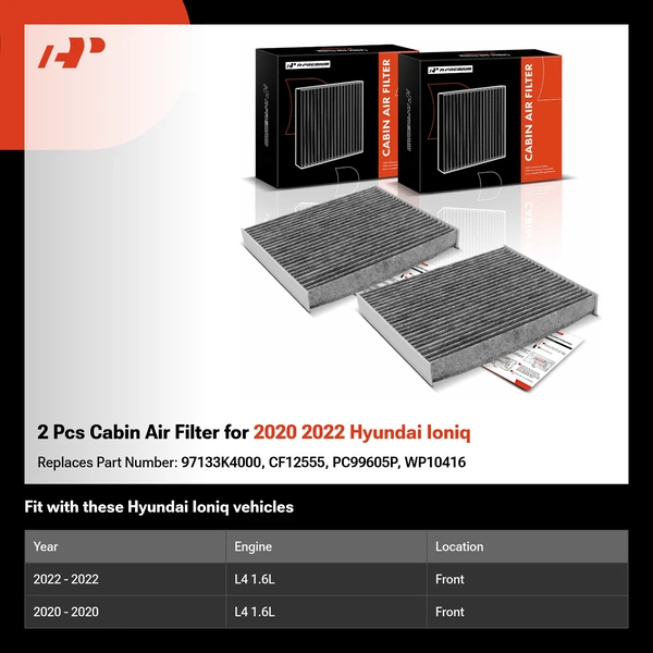 2 Pcs Cabin Air Filter for 2020 2022 Hyundai Ioniq