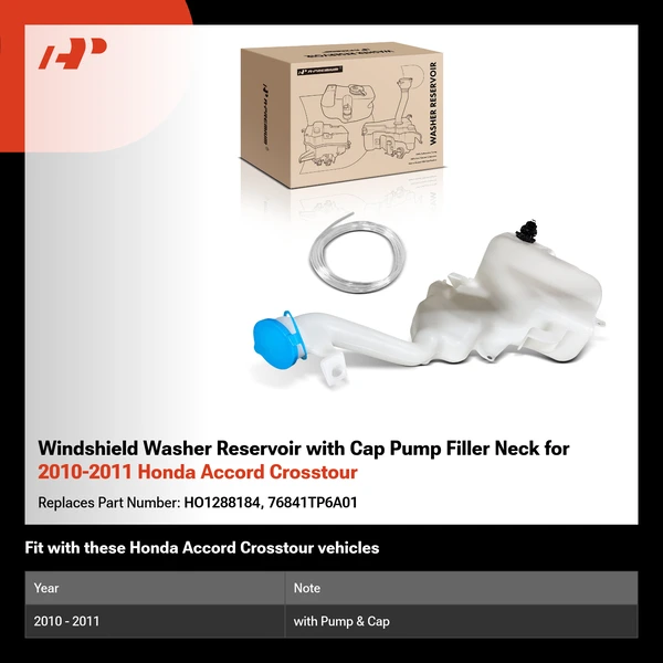 Windshield Washer Reservoir with Cap Pump Filler Neck for 2010-2011 Honda Accord Crosstour