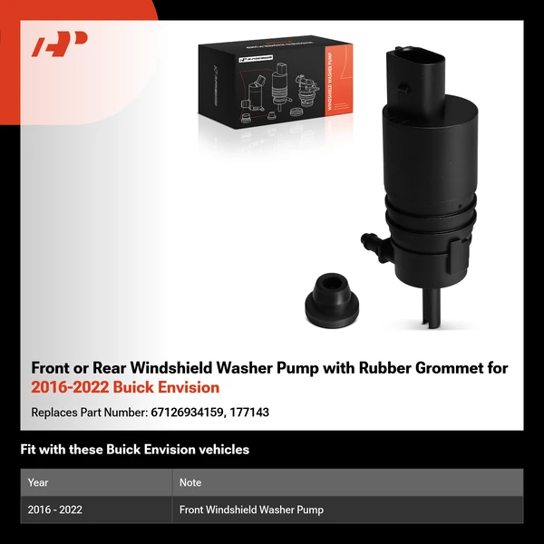 Front or Rear Windshield Washer Pump with Rubber Grommet for 2016-2022 Buick Envision