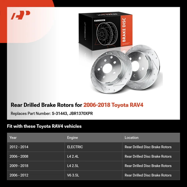 Rear Drilled Brake Rotors for 2006-2018 Toyota RAV4