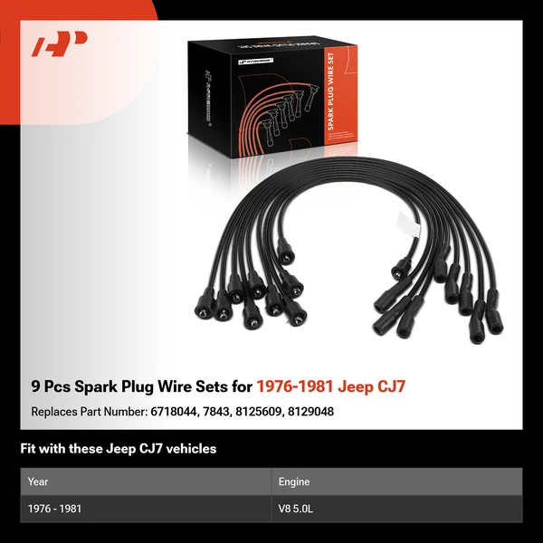 9 Pcs Spark Plug Wire Sets for 1976-1981 Jeep CJ7