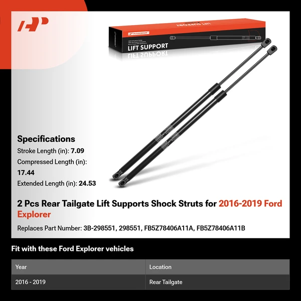 2 Pcs Rear Tailgate Lift Supports Shock Struts for 2016-2019 Ford Explorer
