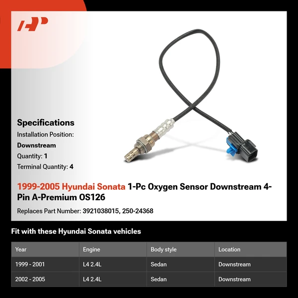 1999-2005 Hyundai Sonata 1-Pc Oxygen Sensor Downstream 4-Pin A-Premium OS126
