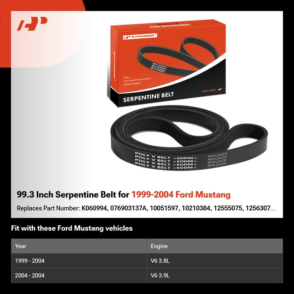 99.3 Inch Serpentine Belt for 1999-2004 Ford Mustang