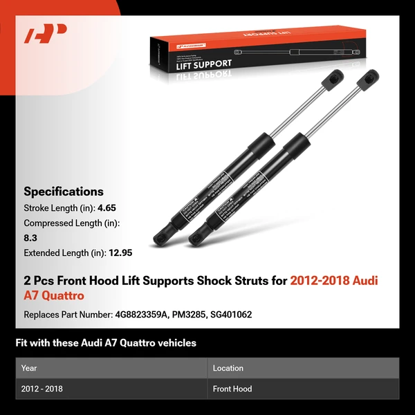 2 Pcs Front Hood Lift Supports Shock Struts for 2012-2018 Audi A7 Quattro
