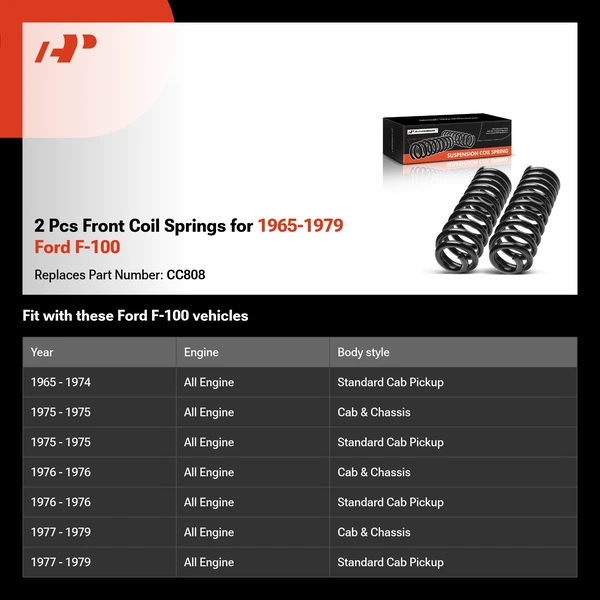 2 Pcs Front Coil Springs for 1965-1979 Ford F-100