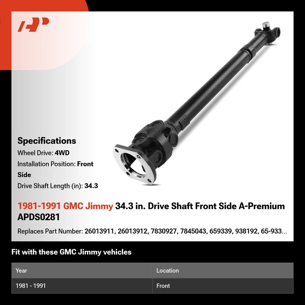 1981-1991 GMC Jimmy 34.3 in. Drive Shaft Front Side A-Premium APDS0281