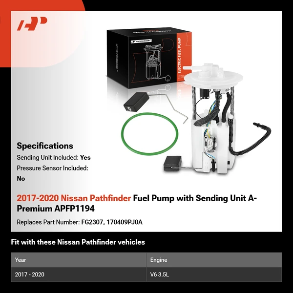 2017-2020 Nissan Pathfinder Fuel Pump with Sending Unit A-Premium APFP1194