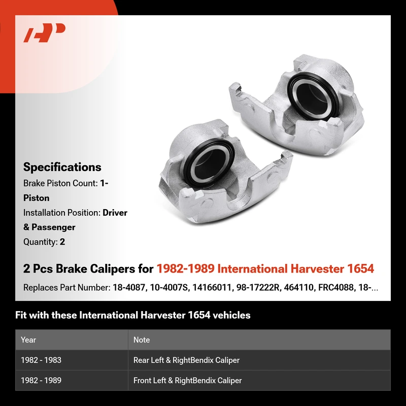 2 Pcs Brake Calipers for 1982-1989 International Harvester 1654