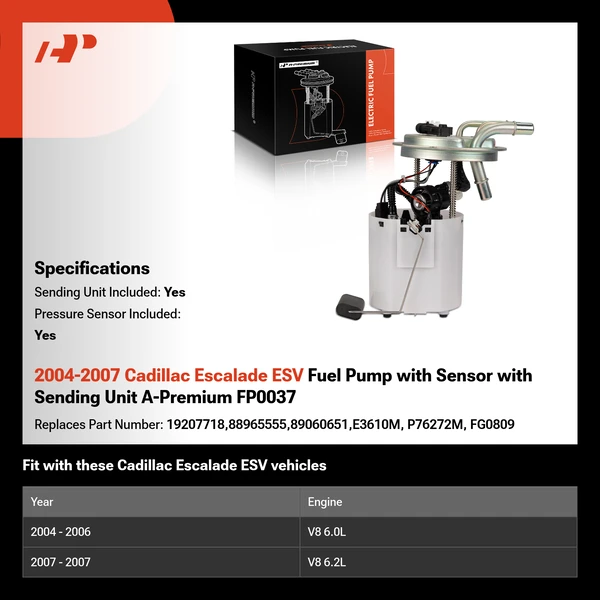 2004-2007 Cadillac Escalade ESV Fuel Pump with Sensor with Sending Unit A-Premium FP0037