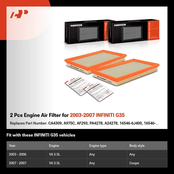 2 Pcs Engine Air Filter for 2003-2007 INFINITI G35