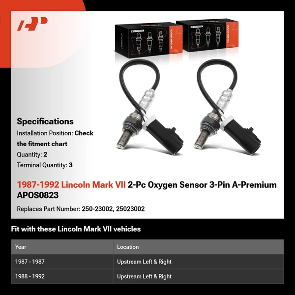 1987-1992 Lincoln Mark VII 2-Pc Oxygen Sensor 3-Pin A-Premium APOS0823