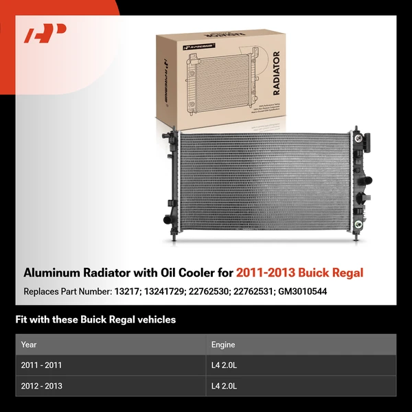 Aluminum Radiator with Oil Cooler for 2011-2013 Buick Regal