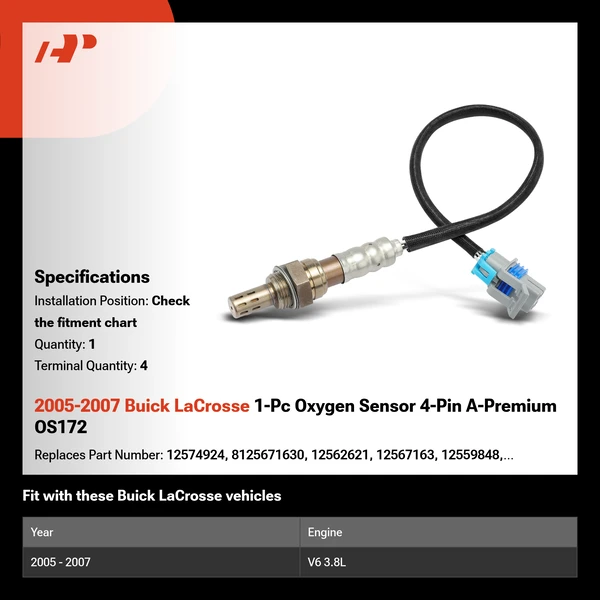 2005-2007 Buick LaCrosse 1-Pc Oxygen Sensor 4-Pin A-Premium OS172