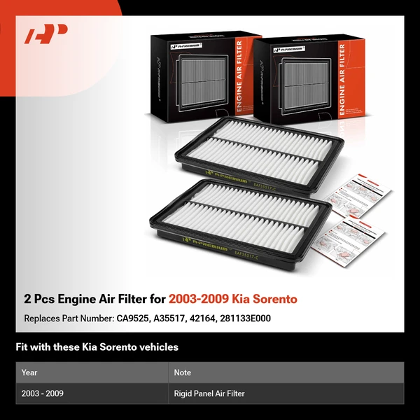 2 Pcs Engine Air Filter for 2003-2009 Kia Sorento