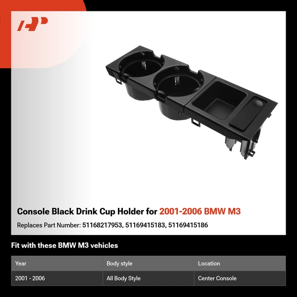 Console Black Drink Cup Holder for 2001-2006 BMW M3