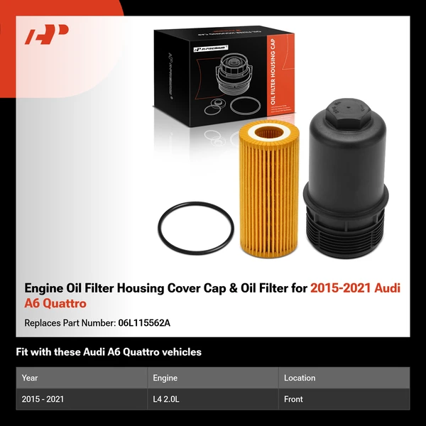Engine Oil Filter Housing Cover Cap & Oil Filter for 2015-2021 Audi A6 Quattro