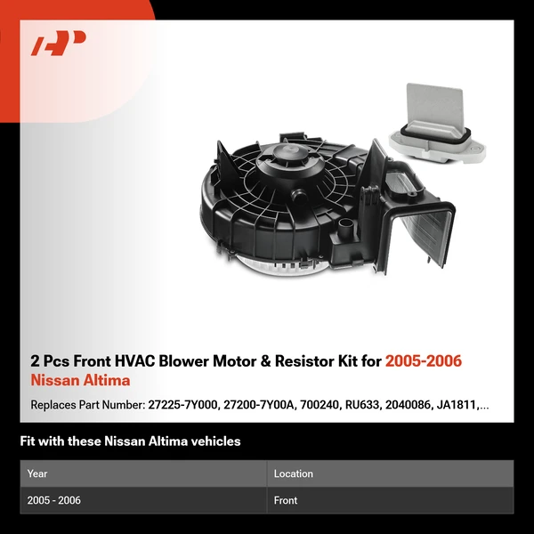2 Pcs Front HVAC Blower Motor & Resistor Kit for 2005-2006 Nissan Altima