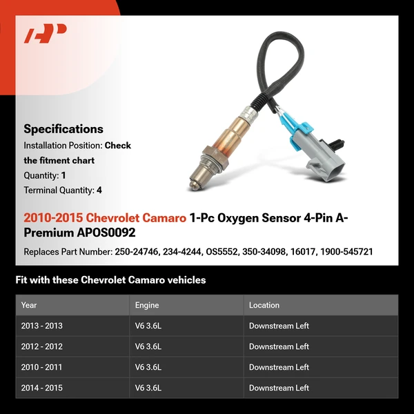 2010-2015 Chevrolet Camaro 1-Pc Oxygen Sensor 4-Pin A-Premium APOS0092
