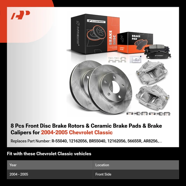 8 Pcs Front Disc Brake Rotors & Ceramic Brake Pads & Brake Calipers for 2004-2005 Chevrolet Classic