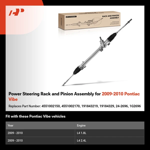 Power Steering Rack and Pinion Assembly for 2009-2010 Pontiac Vibe