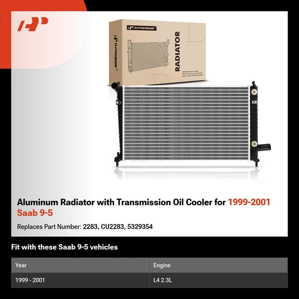 Aluminum Radiator with Transmission Oil Cooler for 1999-2001 Saab 9-5