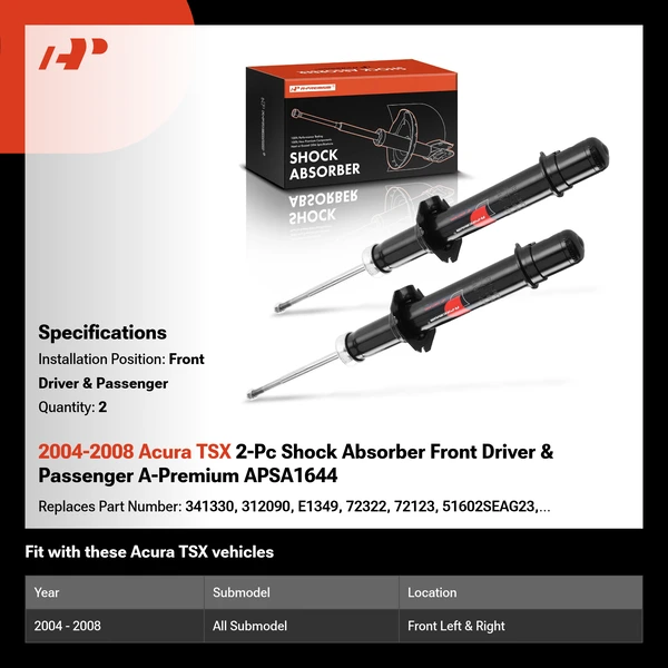 2004-2008 Acura TSX 2-Pc Shock Absorber Front Driver & Passenger A-Premium APSA1644
