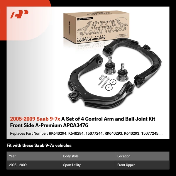 2005-2009 Saab 9-7x A Set of 4 Control Arm and Ball Joint Kit Front Side A-Premium APCA3476