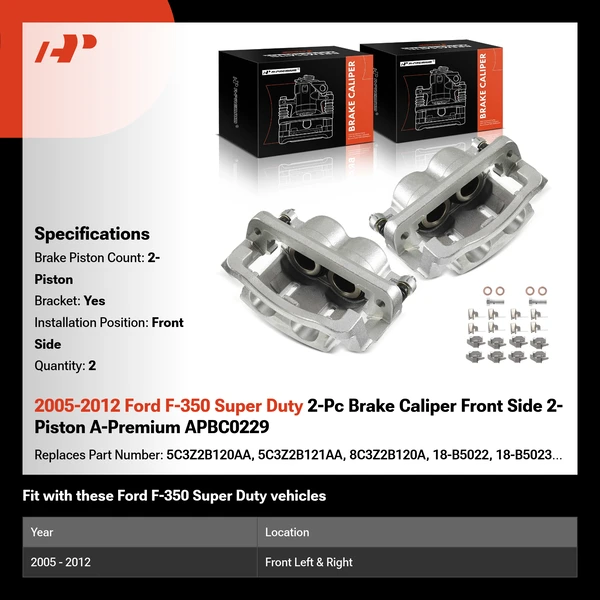 2005-2012 Ford F-350 Super Duty 2-Pc Brake Caliper Front Side 2-Piston A-Premium APBC0229