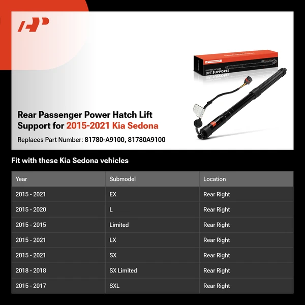 Rear Passenger Power Hatch Lift Support for 2015-2021 Kia Sedona