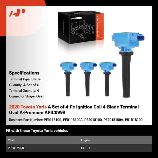 2020 Toyota Yaris A Set of 4-Pc Ignition Coil 4-Blade Terminal Oval A-Premium APIC0999