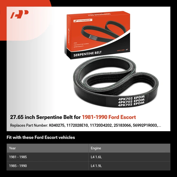 27.65 inch Serpentine Belt for 1981-1990 Ford Escort