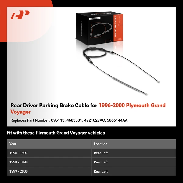 Rear Driver Parking Brake Cable for 1996-2000 Plymouth Grand Voyager