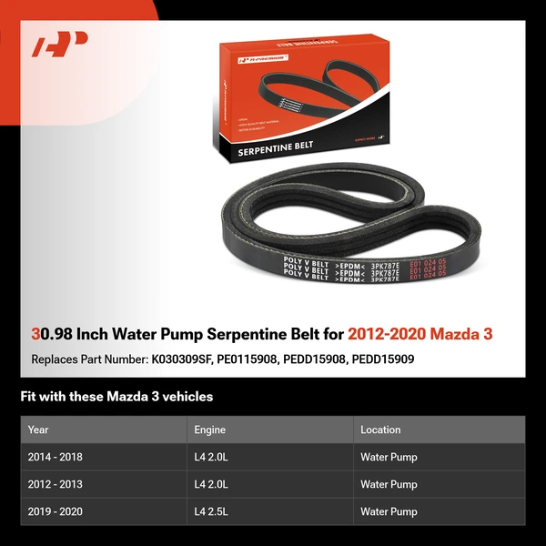 30.98 Inch Water Pump Serpentine Belt for 2012-2020 Mazda 3