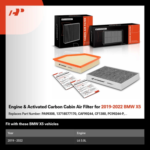 Engine & Activated Carbon Cabin Air Filter for 2019-2022 BMW X5