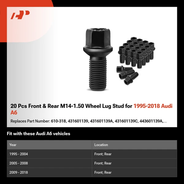 20 Pcs Front & Rear M14-1.50 Wheel Lug Stud for 1995-2018 Audi A6