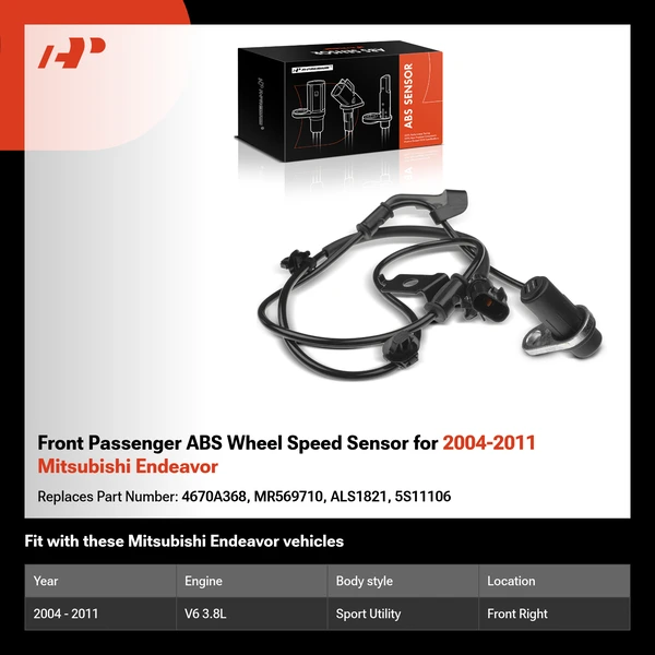 Front Passenger ABS Wheel Speed Sensor for 2004-2011 Mitsubishi Endeavor