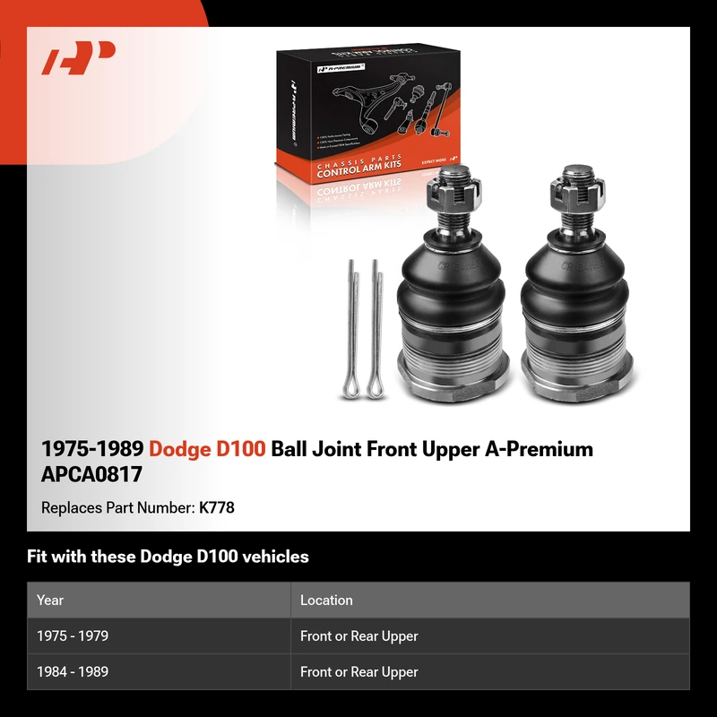 1975-1989 Dodge D100 Ball Joint Front Upper A-Premium APCA0817