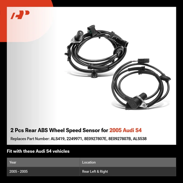 2 Pcs Rear ABS Wheel Speed Sensor for 2005 Audi S4