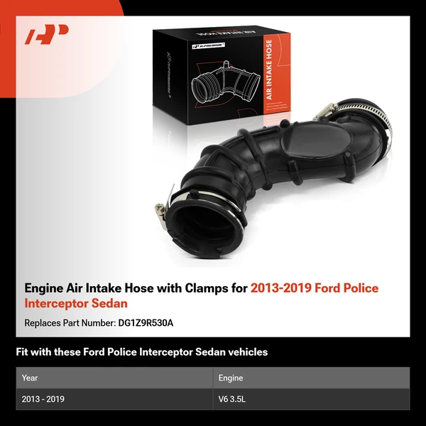 Engine Air Intake Hose with Clamps for 2013-2019 Ford Police Interceptor Sedan