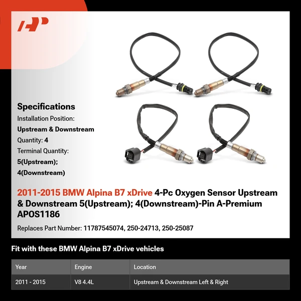 2011-2015 BMW Alpina B7 xDrive 4-Pc Oxygen Sensor Upstream & Downstream 5(Upstream); 4(Downstream)-Pin A-Premium APOS1186